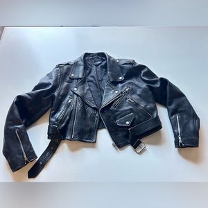 Vintage British leather Motorcycle Jacket Cropped Women's